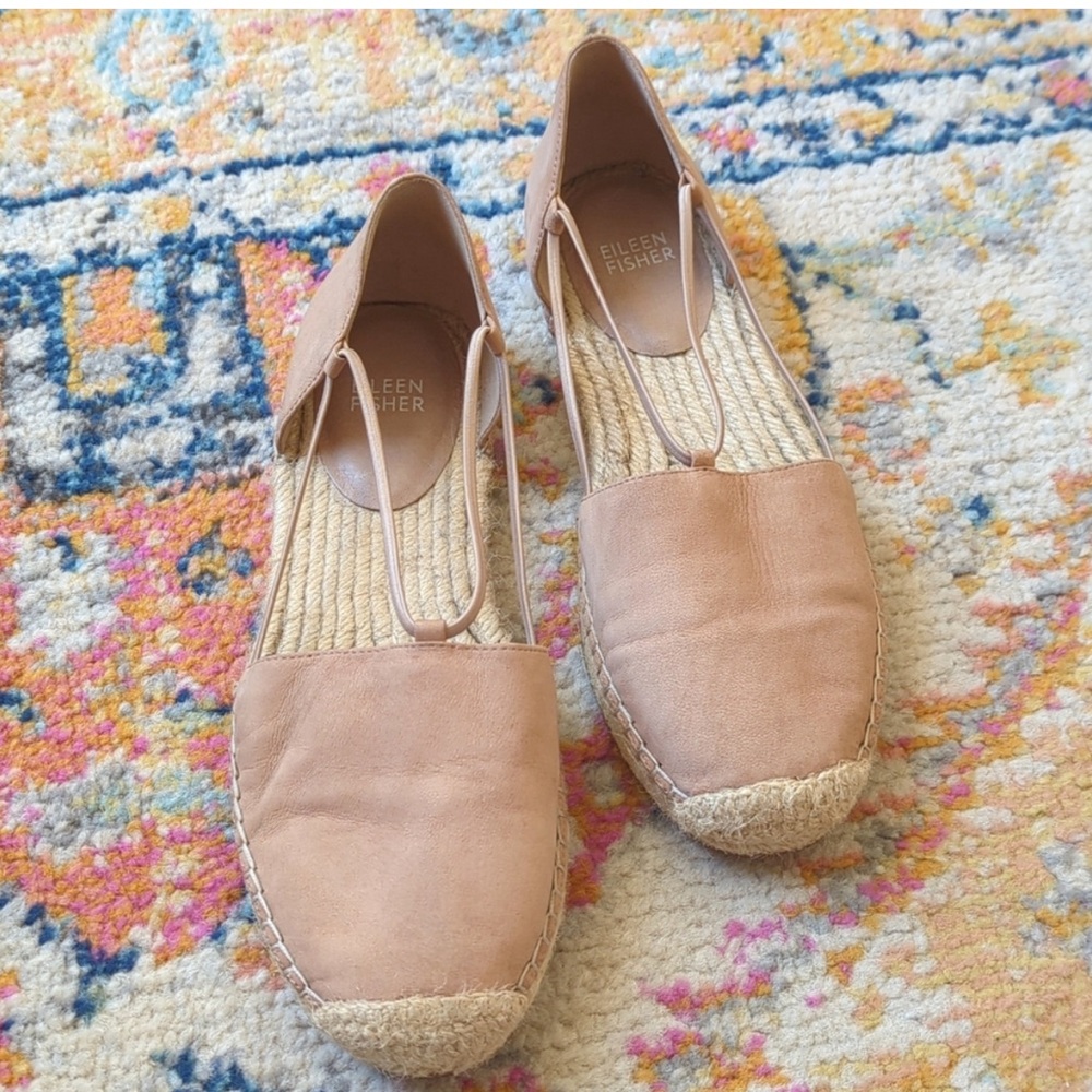 Eileen Fisher Lee Tumbled Nubuck Strappy D'Orsay Ballerina Espadrille Flats 8